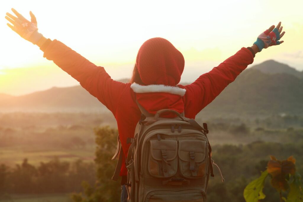 Happy hiker outside