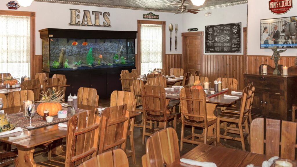 aquarium in an empty old fashioned restaurant