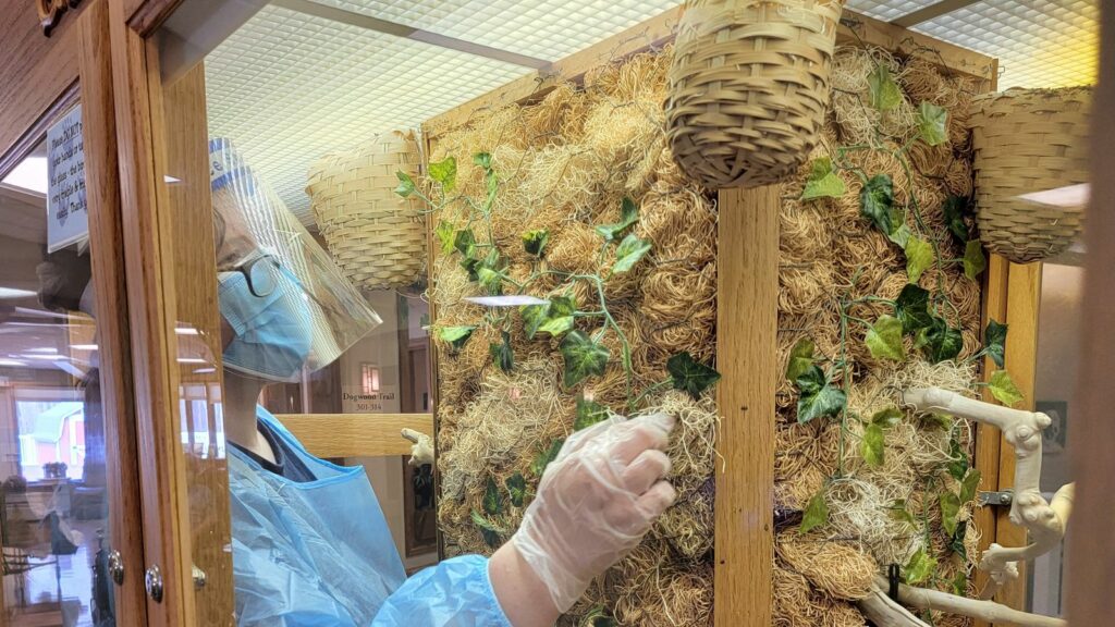 serenity service rep cleaning an existing aviary