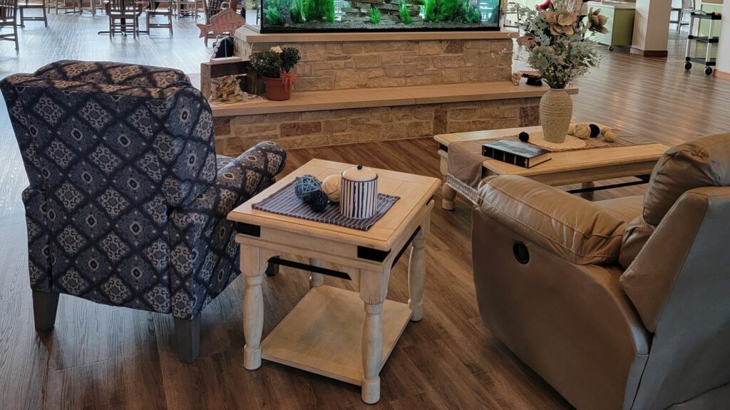 comfy chair and sofa in a modern waiting room