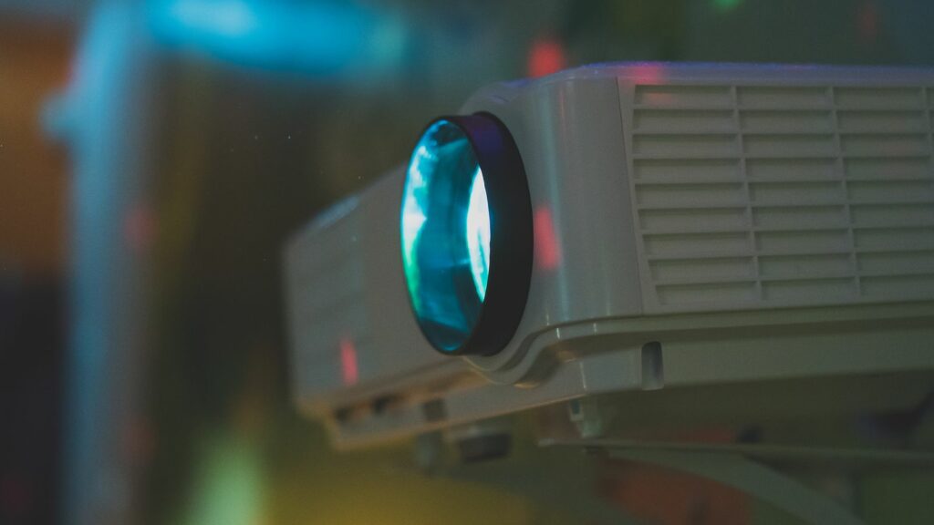 close up of a movie projector lense